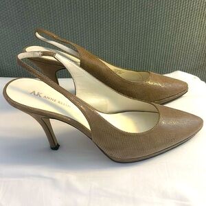 Anne Klein Neutral Taupe Slingback Platform  Elegant Pumps